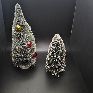 Vintage Bottle Brush Christmas Trees Lot of 2 Mica Snow Ornaments